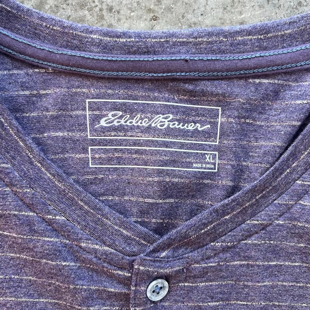 Eddie Bauer Men's XL Slub Jersey Henley Shirt Grape Purple Striped NWOT - Picture 4 of 8